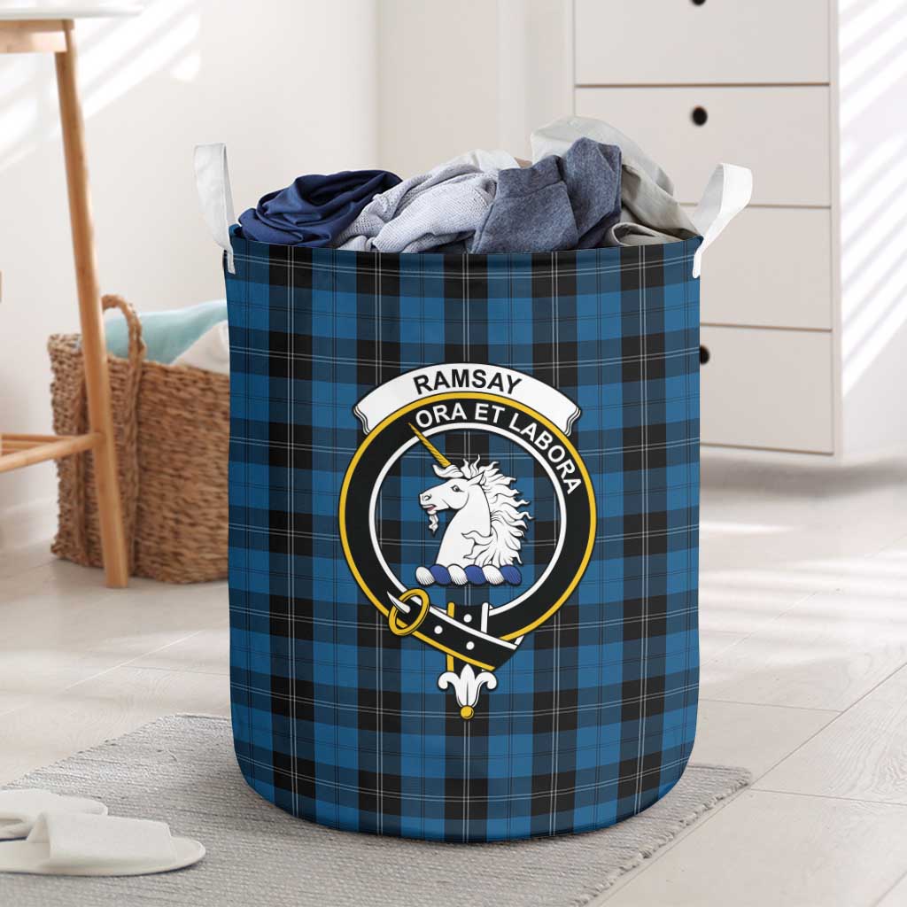 Tartan Vibes Clothing Ramsay Blue Hunting Tartan Laundry Basket with Family Crest