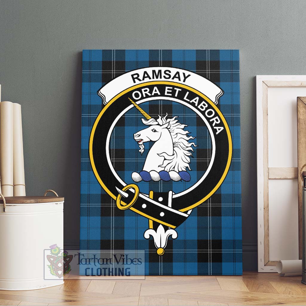 Tartan Vibes Clothing Ramsay Blue Hunting Tartan Canvas Print Wall Art with Family Crest