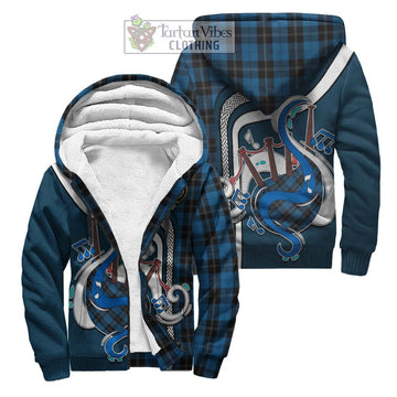 Ramsay Blue Hunting Tartan Sherpa Hoodie with Epic Bagpipe Style