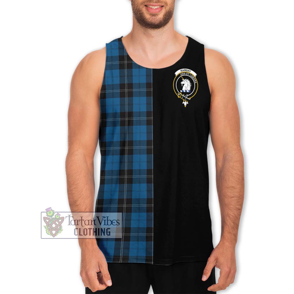 Tartan Vibes Clothing Ramsay Blue Hunting Tartan Men's Tank Top with Family Crest and Half Of Me Style