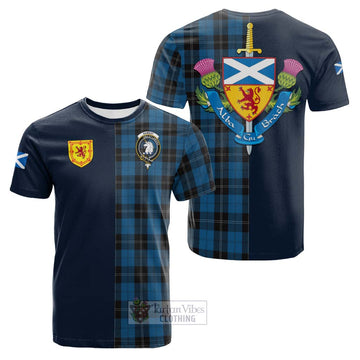 Ramsay Blue Hunting Tartan Cotton T-shirt with Scottish Lion Royal Arm Half Style