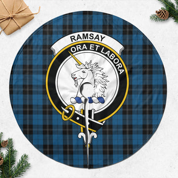 Ramsay Blue Hunting Tartan Christmas Tree Skirt with Family Crest