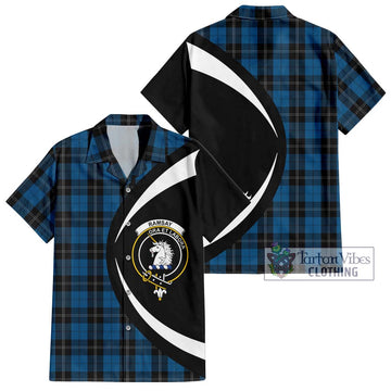 Ramsay Blue Hunting Tartan Short Sleeve Button Up with Family Crest Circle Style