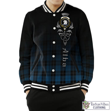 Ramsay Blue Hunting Tartan Baseball Jacket Featuring Alba Gu Brath Family Crest Celtic Inspired