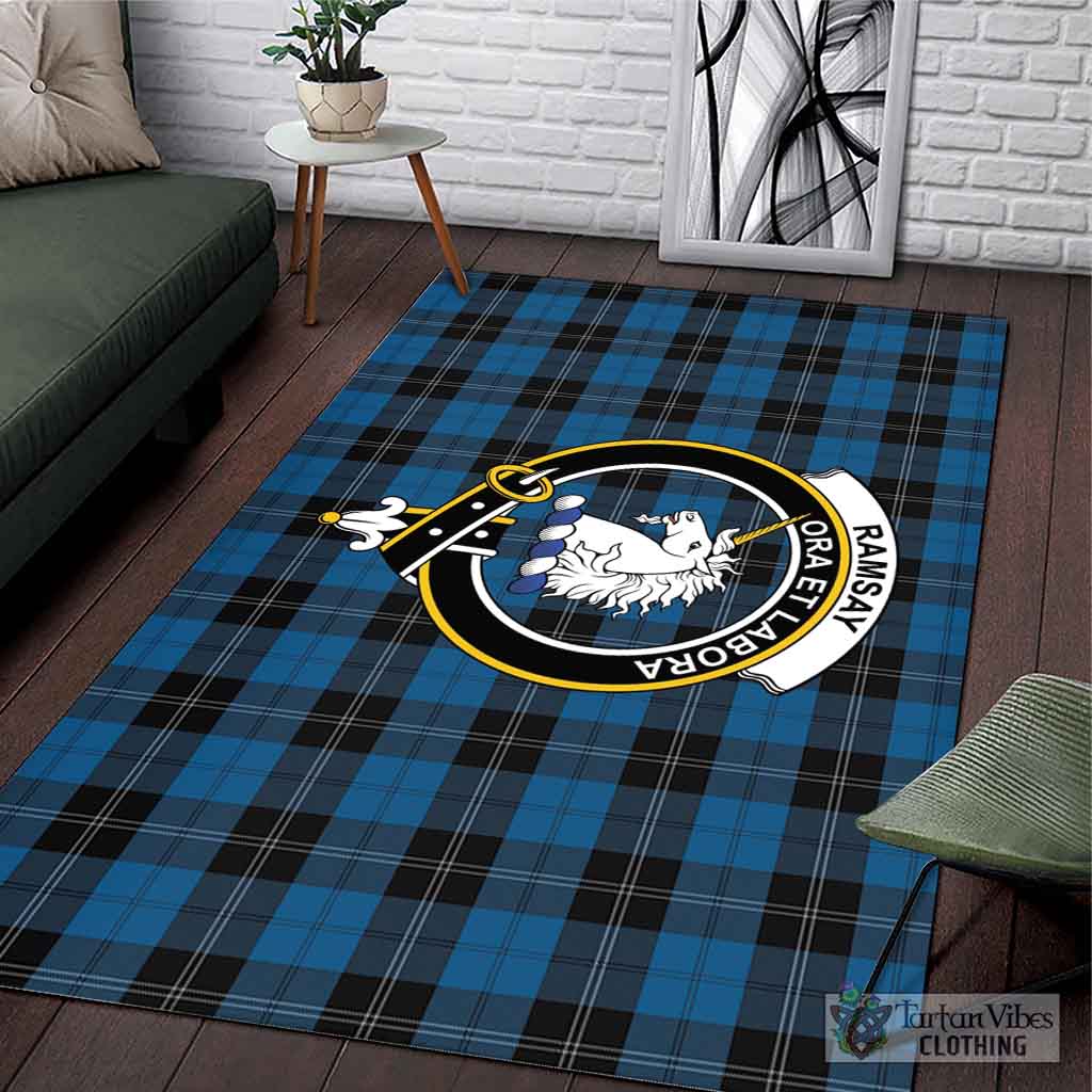 Tartan Vibes Clothing Ramsay Blue Hunting Tartan Area Rug with Family Crest