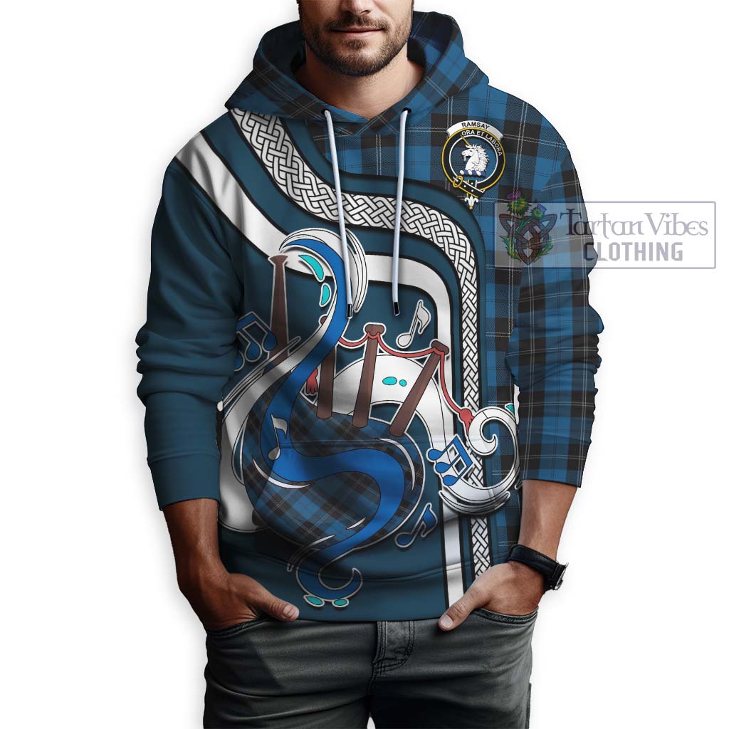 Tartan Vibes Clothing Ramsay Blue Hunting Tartan Hoodie with Epic Bagpipe Style