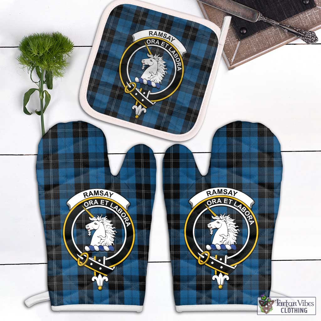 Tartan Vibes Clothing Ramsay Blue Hunting Tartan Combo Oven Mitt & Pot-Holder with Family Crest