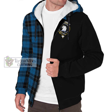 Ramsay Blue Hunting Tartan Sherpa Hoodie with Family Crest and Half Of Me Style