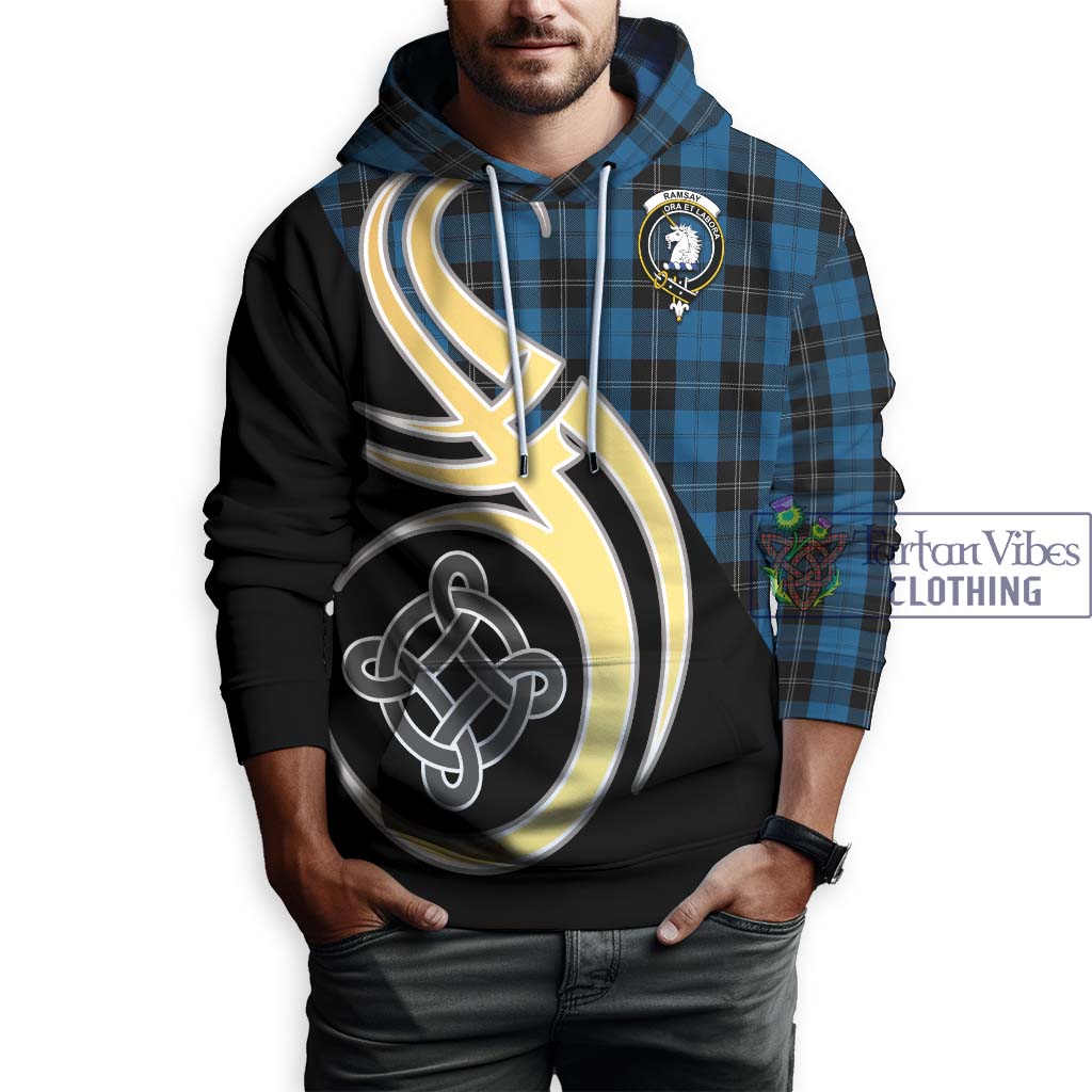 Ramsay Blue Hunting Tartan Hoodie with Family Crest and Celtic Symbol Style Zip Hoodie - Tartan Vibes Clothing