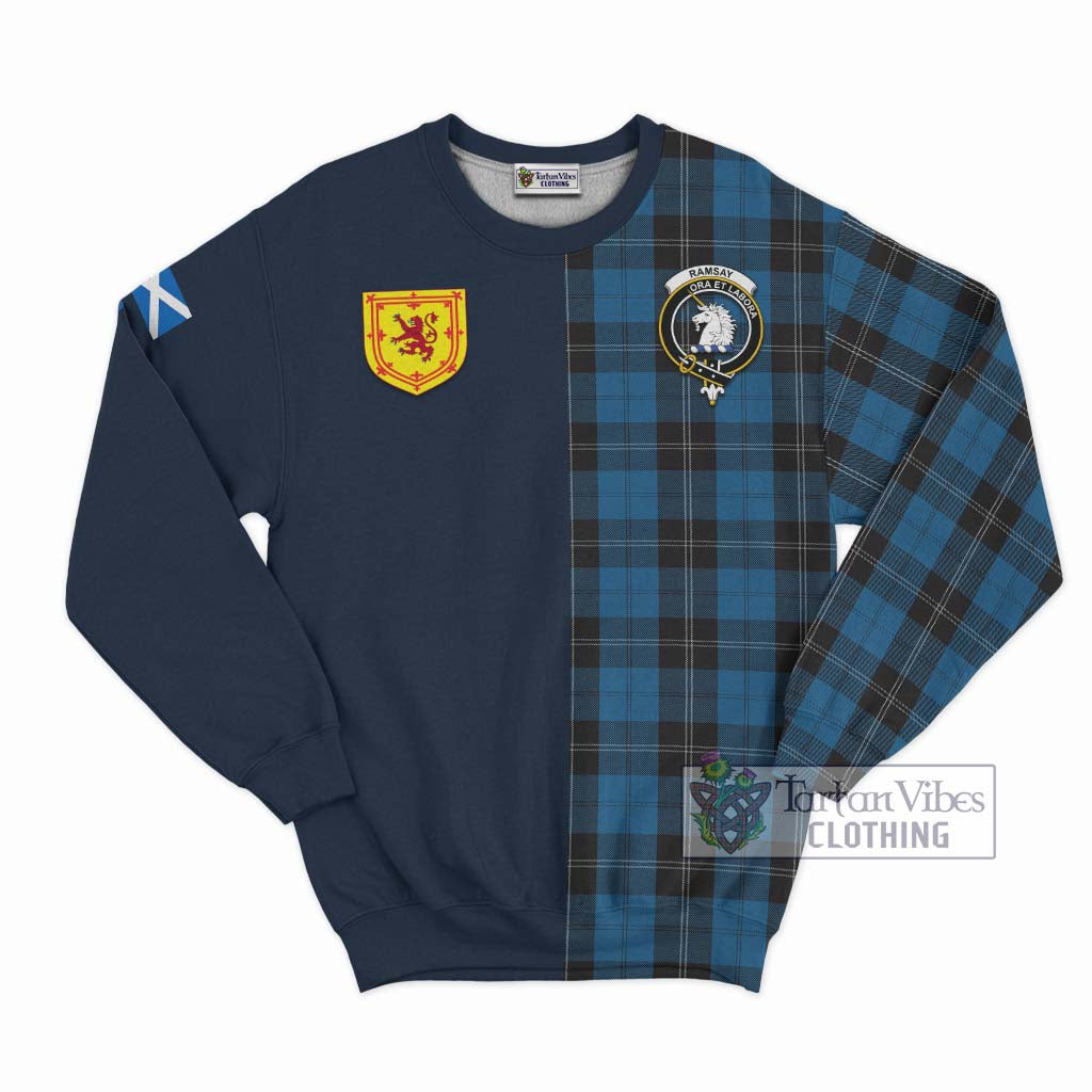 Tartan Vibes Clothing Ramsay Blue Hunting Tartan Sweatshirt with Scottish Lion Royal Arm Half Style