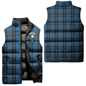 Ramsay Blue Hunting Tartan Sleeveless Puffer Jacket with Family Crest