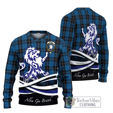 Ramsay Blue Hunting Tartan Knitted Sweater with Alba Gu Brath Regal Lion Emblem