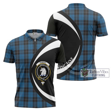 Ramsay Blue Hunting Tartan Zipper Polo Shirt with Family Crest Circle Style