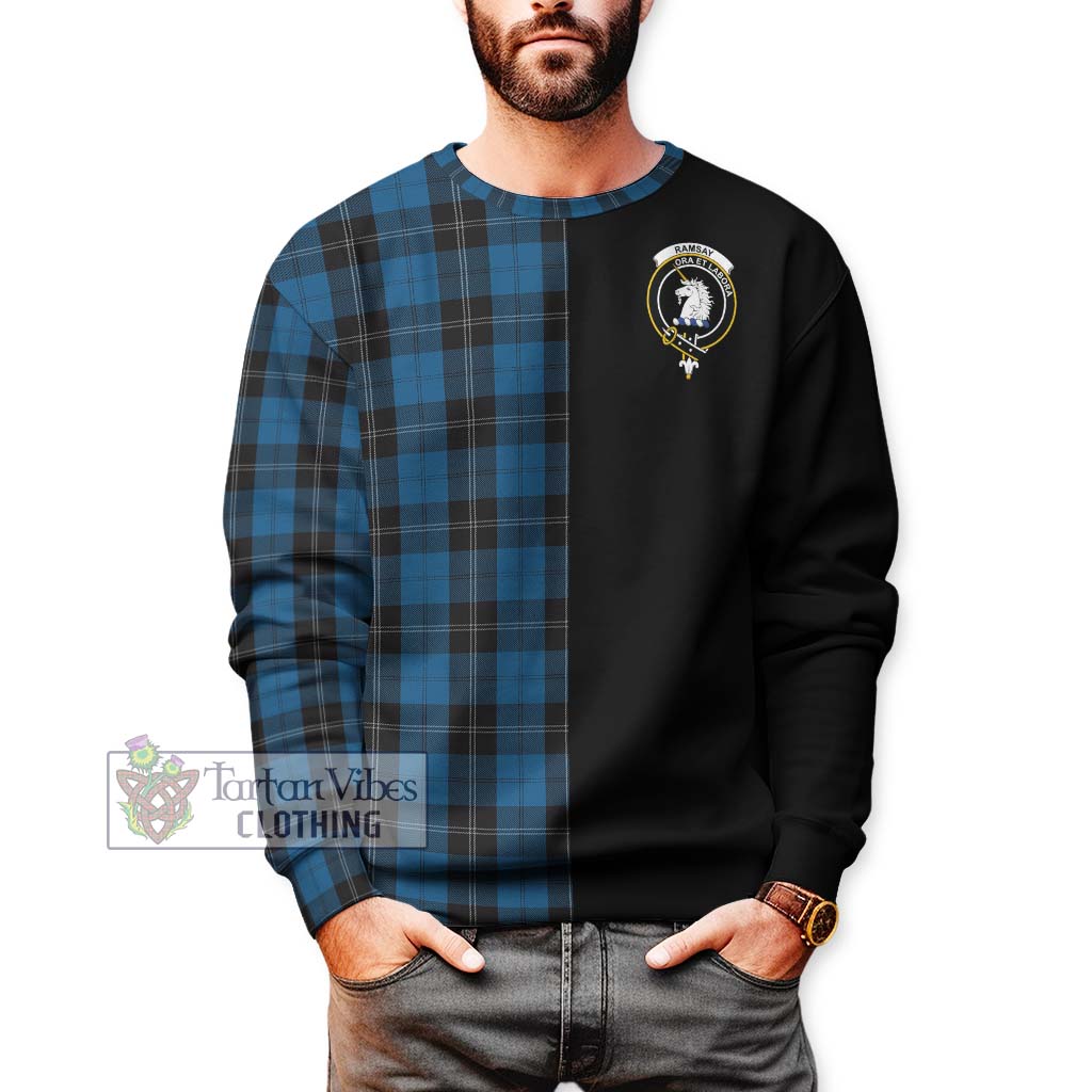 Tartan Vibes Clothing Ramsay Blue Hunting Tartan Sweatshirt with Family Crest and Half Of Me Style