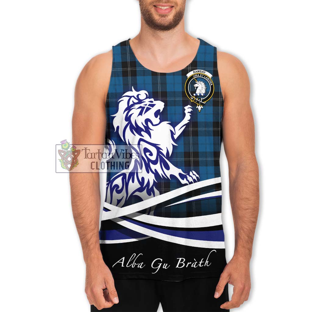 Tartan Vibes Clothing Ramsay Blue Hunting Tartan Men's Tank Top with Alba Gu Brath Regal Lion Emblem