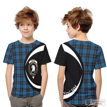 Ramsay Blue Hunting Tartan Kid T-Shirt with Family Crest Circle Style