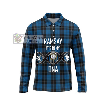 Ramsay Blue Hunting Tartan Long Sleeve Polo Shirt with Family Crest DNA In Me Style