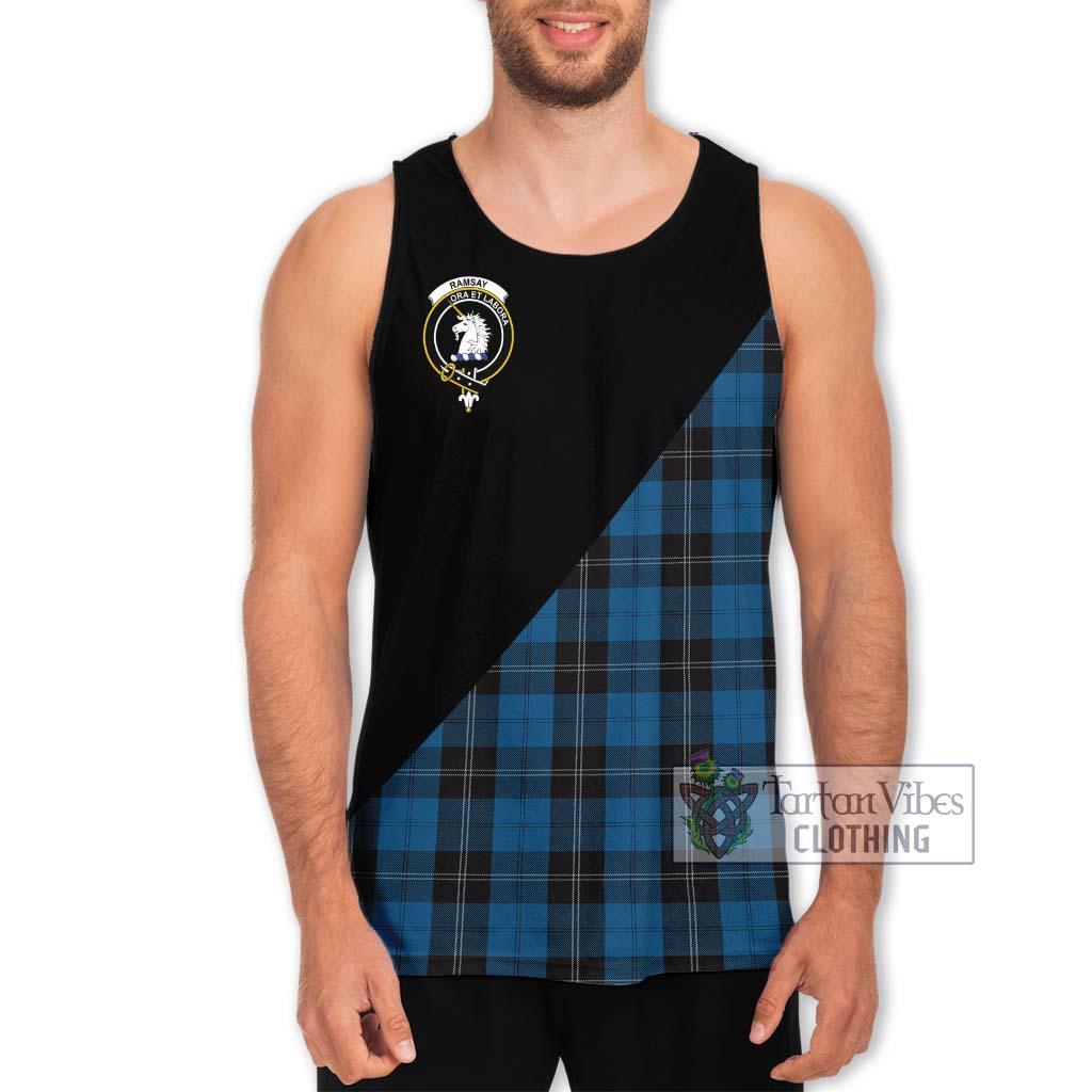 Tartan Vibes Clothing Ramsay Blue Hunting Tartan Men's Tank Top with Family Crest and Military Logo Style