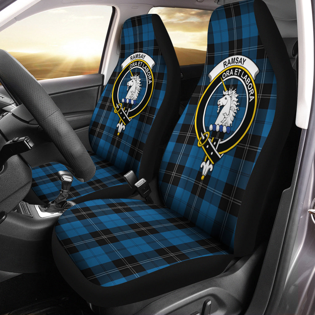 Ramsay Blue Hunting Tartan Car Seat Cover with Family Crest One Size - Tartanvibesclothing