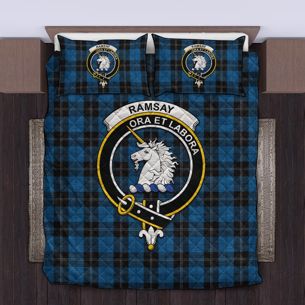 Ramsay Blue Hunting Tartan Quilt Bed Set with Family Crest Twin - Tartan Vibes Clothing