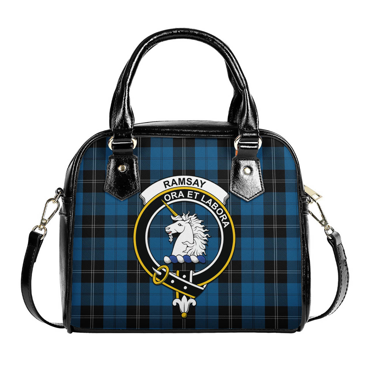 Ramsay Blue Hunting Tartan Shoulder Handbags with Family Crest One Size 6*25*22 cm - Tartanvibesclothing