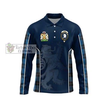 Ramsay Blue Hunting Tartan Long Sleeve Polo Shirt with Family Crest and Lion Rampant Vibes Sport Style