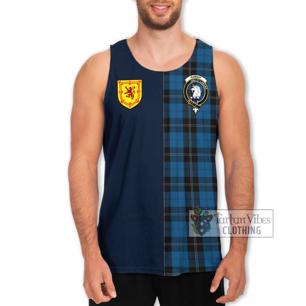 Tartan Vibes Clothing Ramsay Blue Hunting Tartan Men's Tank Top with Scottish Lion Royal Arm Half Style