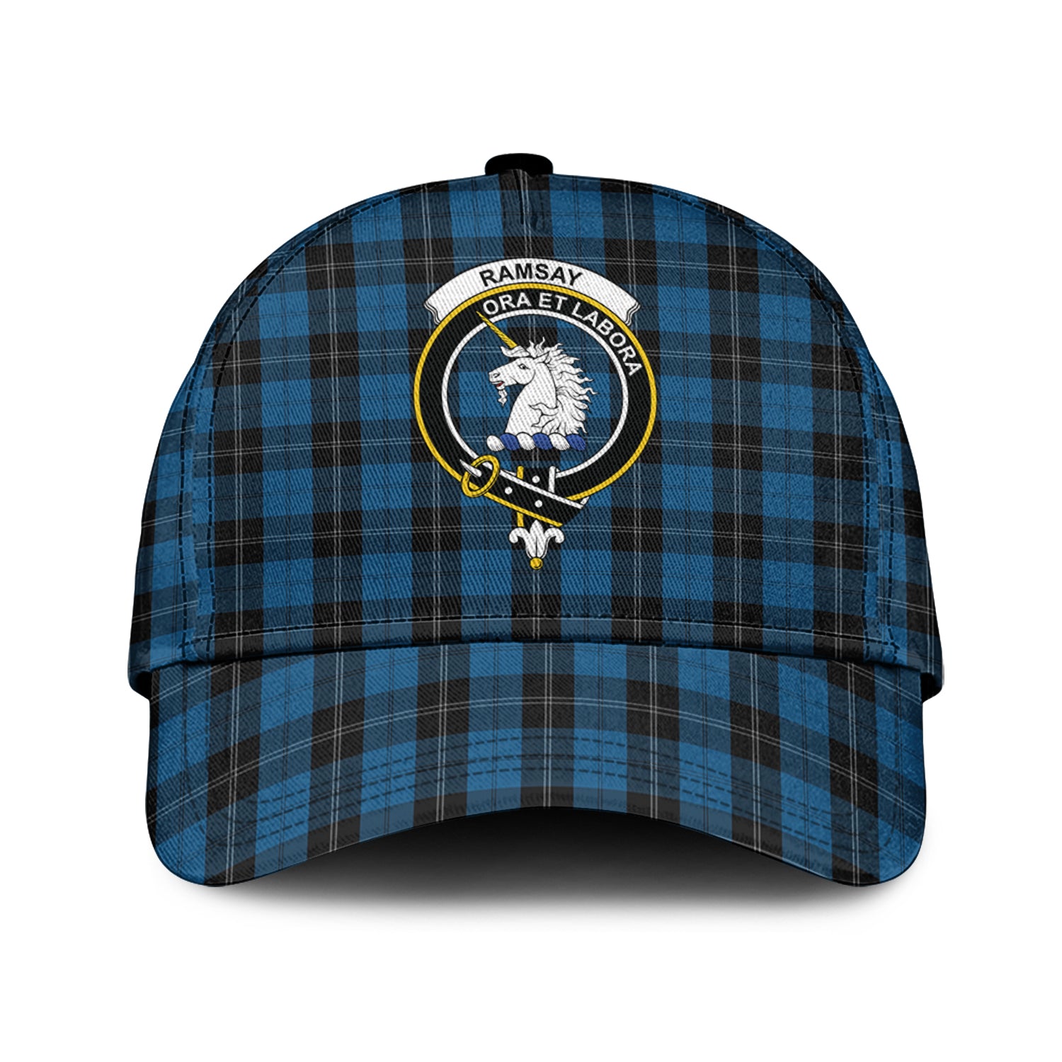 ramsay-blue-hunting-tartan-classic-cap-with-family-crest