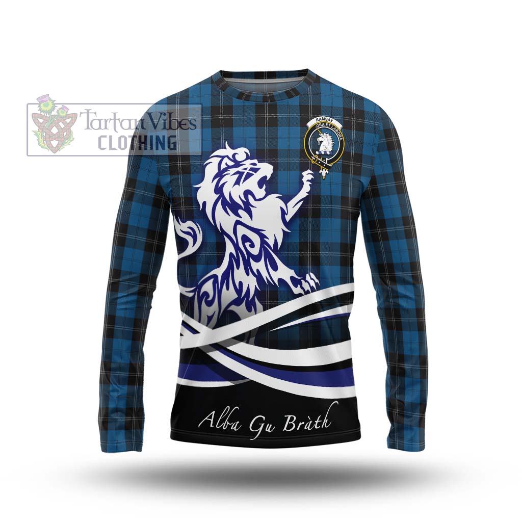 Tartan Vibes Clothing Ramsay Blue Hunting Tartan Long Sleeve T-Shirt with Alba Gu Brath Regal Lion Emblem