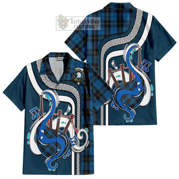 Ramsay Blue Hunting Tartan Short Sleeve Button Shirt with Epic Bagpipe Style