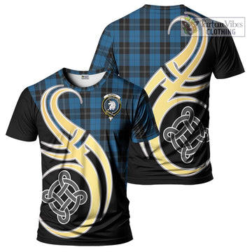 Ramsay Blue Hunting Tartan T-Shirt with Family Crest and Celtic Symbol Style