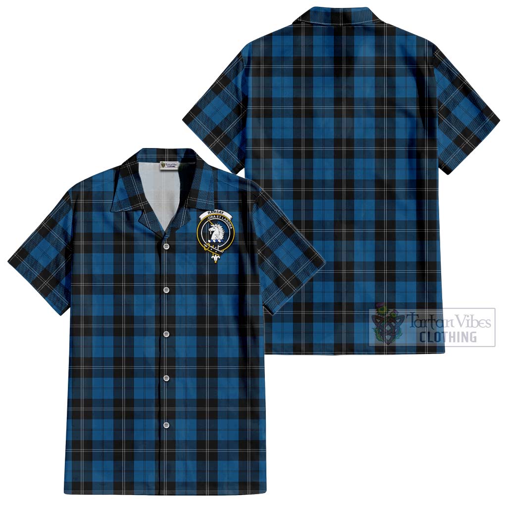 Tartan Vibes Clothing Ramsay Blue Hunting Tartan Cotton Hawaiian Shirt with Family Crest