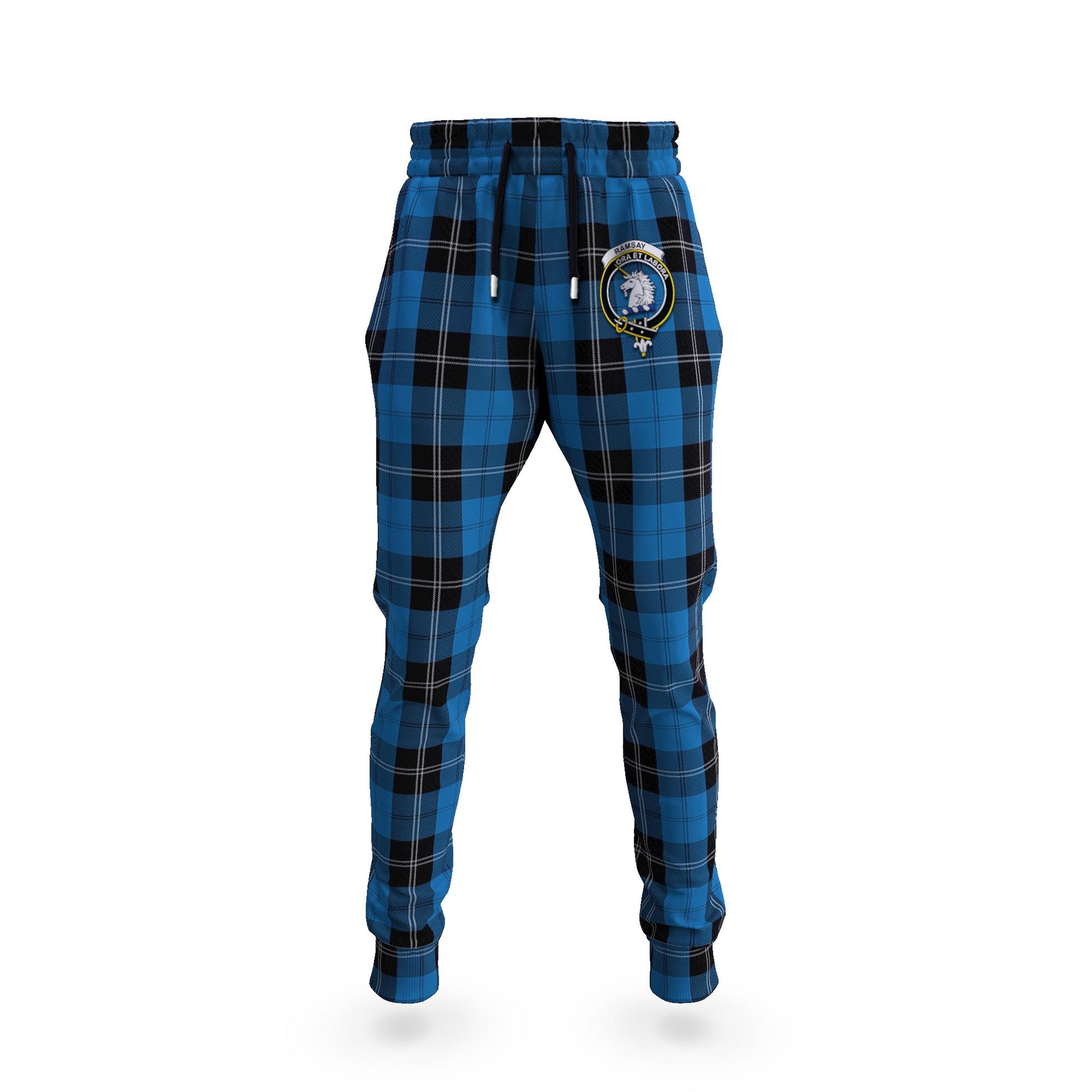 Ramsay Blue Hunting Tartan Joggers Pants with Family Crest 5XL - Tartan Vibes Clothing