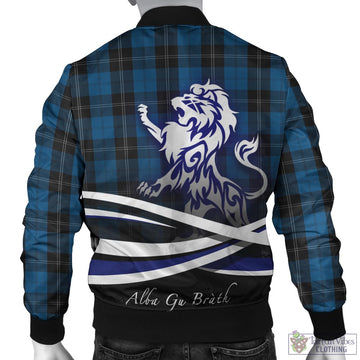 Ramsay Blue Hunting Tartan Bomber Jacket with Alba Gu Brath Regal Lion Emblem