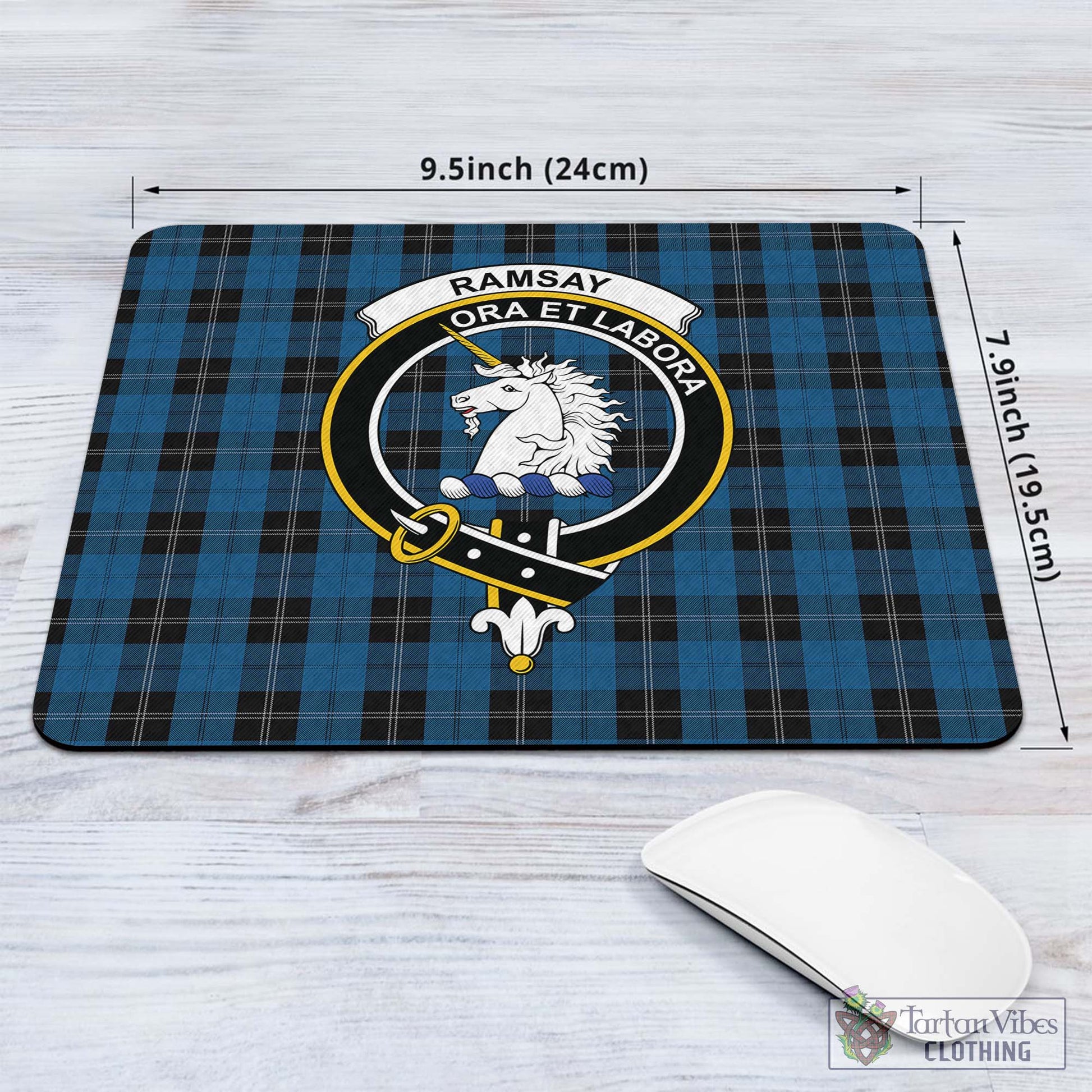 Tartan Vibes Clothing Ramsay Blue Hunting Tartan Mouse Pad with Family Crest