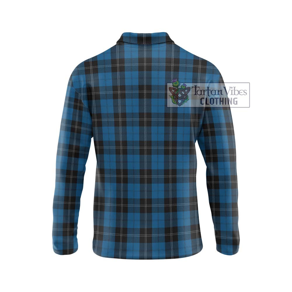 Tartan Vibes Clothing Ramsay Blue Hunting Tartan Long Sleeve Polo Shirt with Family Crest DNA In Me Style