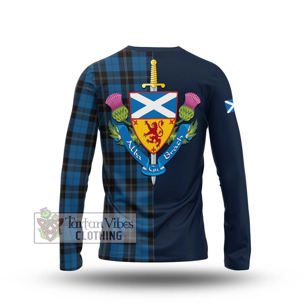 Tartan Vibes Clothing Ramsay Blue Hunting Tartan Long Sleeve T-Shirt with Scottish Lion Royal Arm Half Style