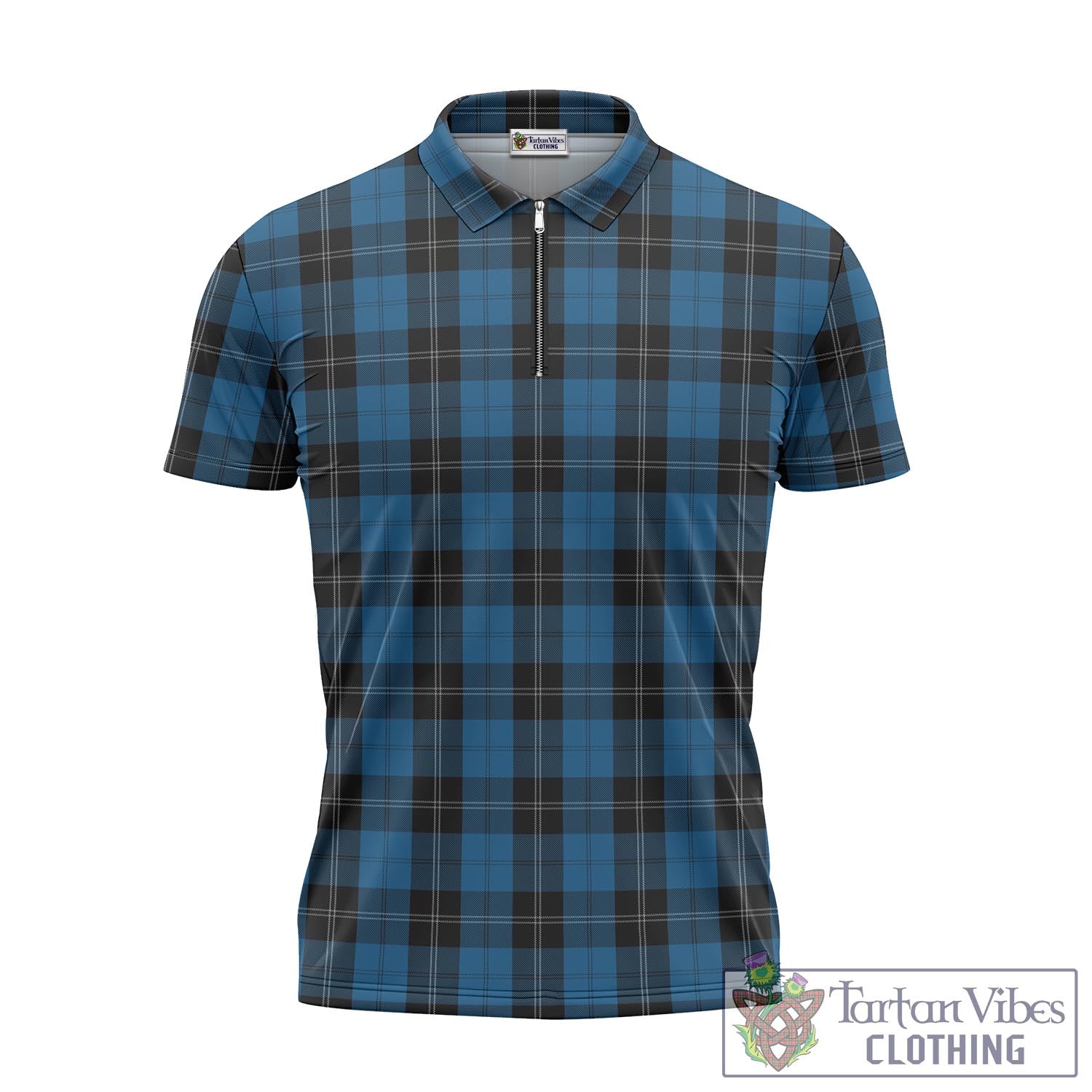 Tartan Vibes Clothing Ramsay Blue Hunting Tartan Zipper Polo Shirt