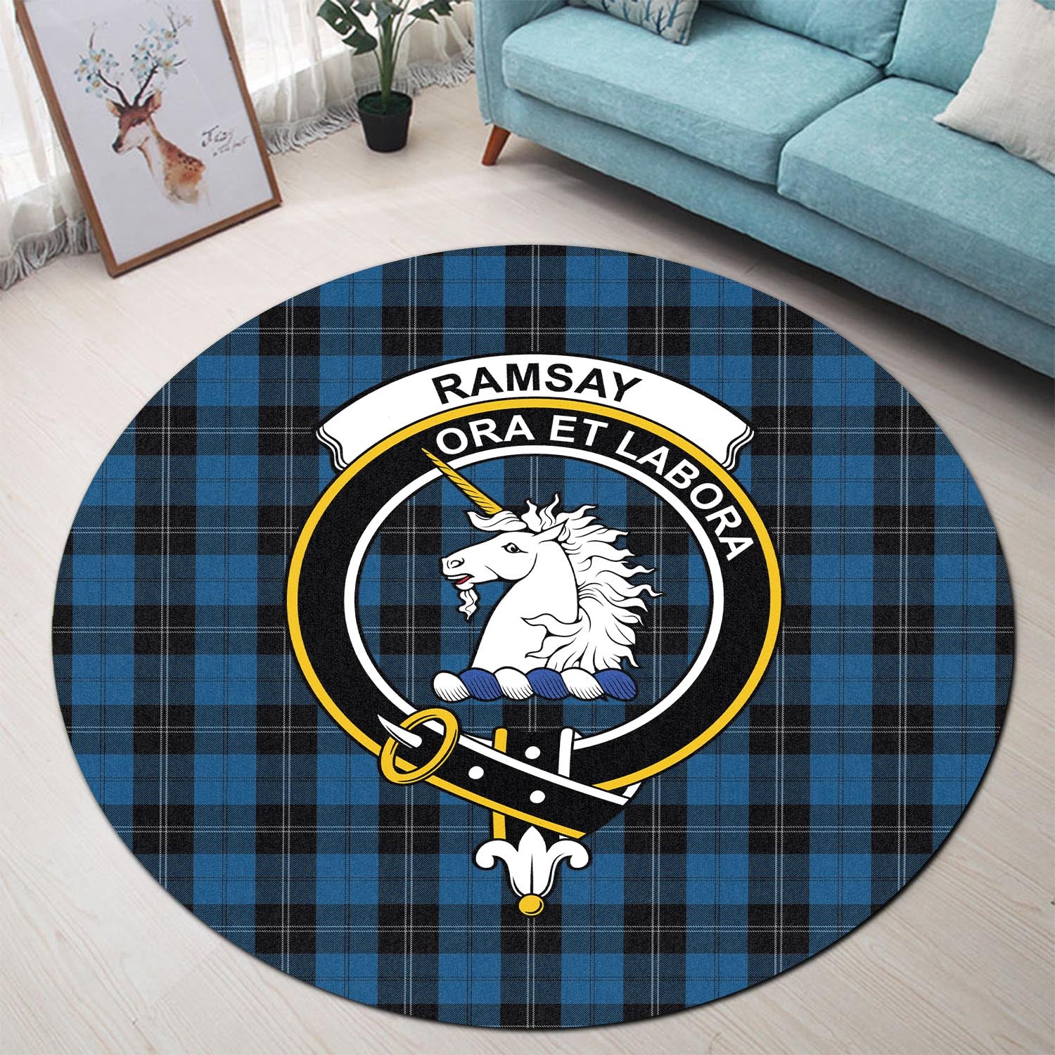 ramsay-blue-hunting-tartan-round-rug-with-family-crest