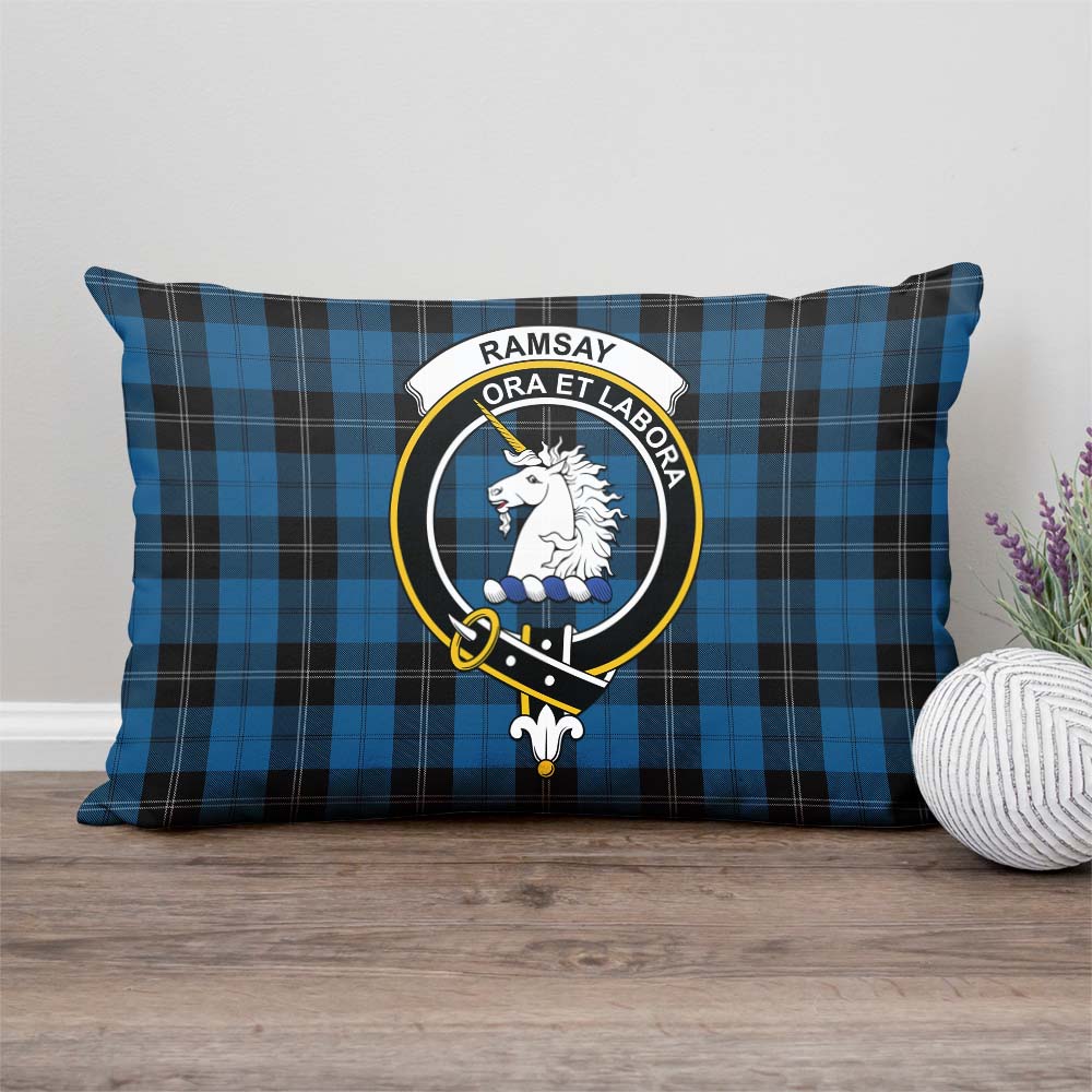 Ramsay Blue Hunting Tartan Pillow Cover with Family Crest Rectangle Pillow Cover - Tartanvibesclothing