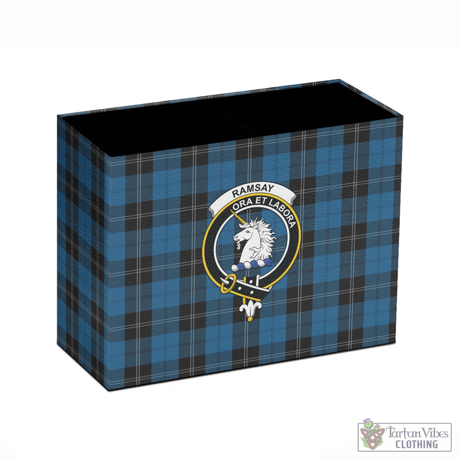 Tartan Vibes Clothing Ramsay Blue Hunting Tartan Pen Holder with Family Crest