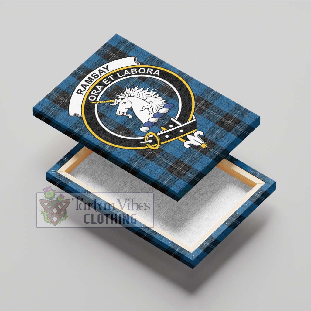 Tartan Vibes Clothing Ramsay Blue Hunting Tartan Canvas Print Wall Art with Family Crest