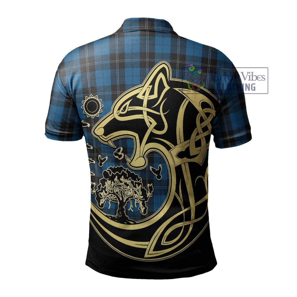 Ramsay Blue Hunting Tartan Polo Shirt with Family Crest Celtic Wolf Style - Tartanvibesclothing Shop