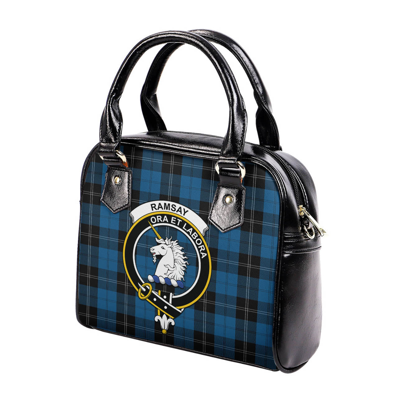 Ramsay Blue Hunting Tartan Shoulder Handbags with Family Crest - Tartanvibesclothing