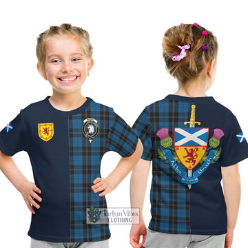 Ramsay Blue Hunting Tartan Kid T-Shirt with Scottish Lion Royal Arm Half Style