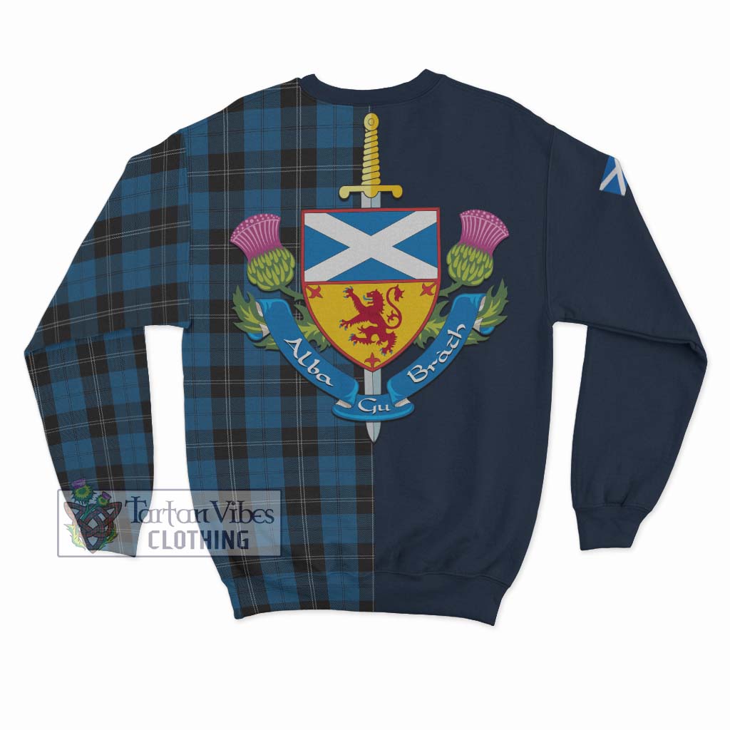 Tartan Vibes Clothing Ramsay Blue Hunting Tartan Sweatshirt with Scottish Lion Royal Arm Half Style