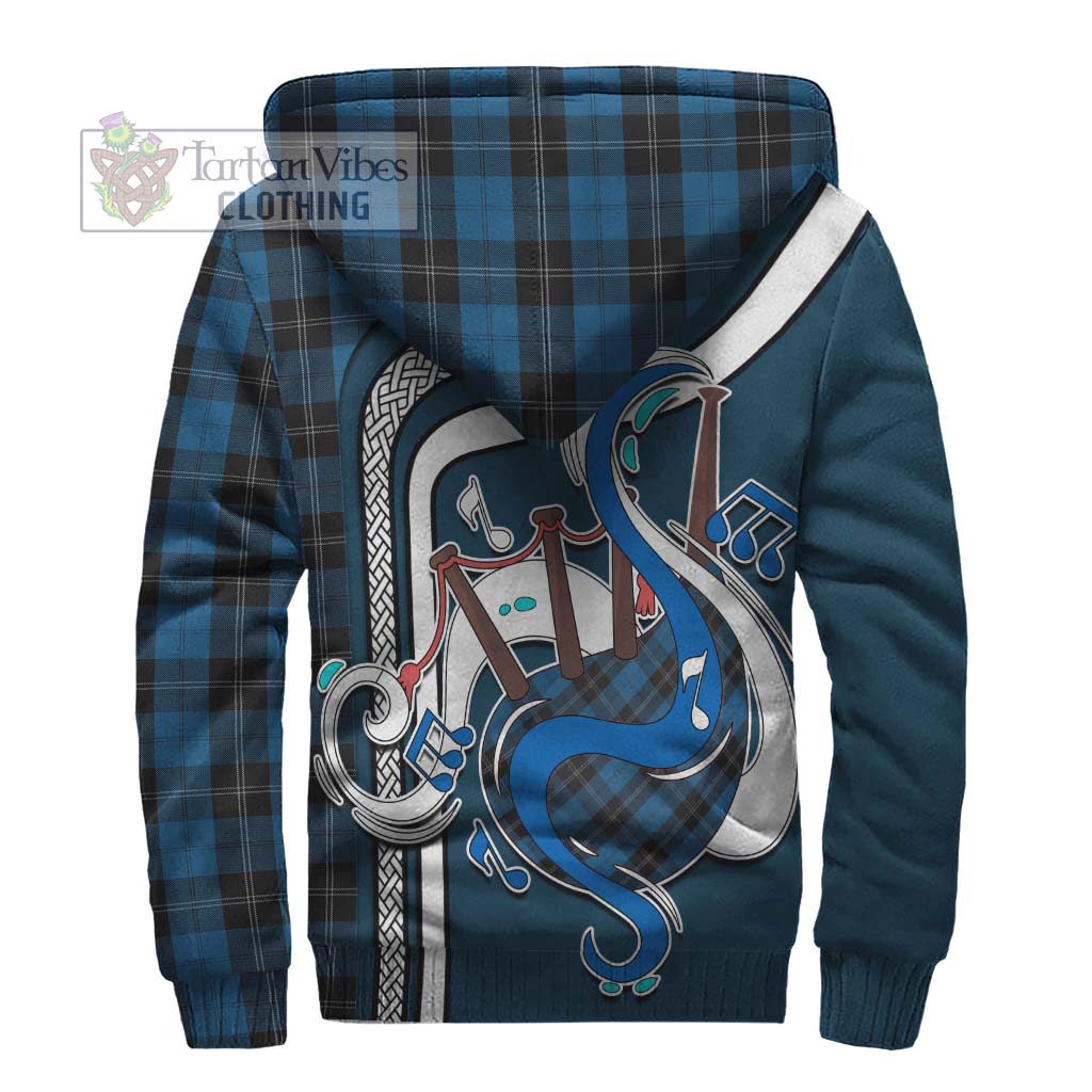 Tartan Vibes Clothing Ramsay Blue Hunting Tartan Sherpa Hoodie with Epic Bagpipe Style