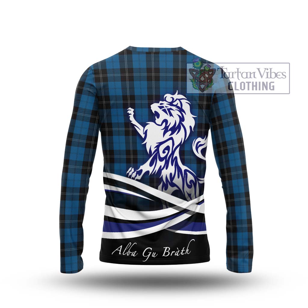 Tartan Vibes Clothing Ramsay Blue Hunting Tartan Long Sleeve T-Shirt with Alba Gu Brath Regal Lion Emblem