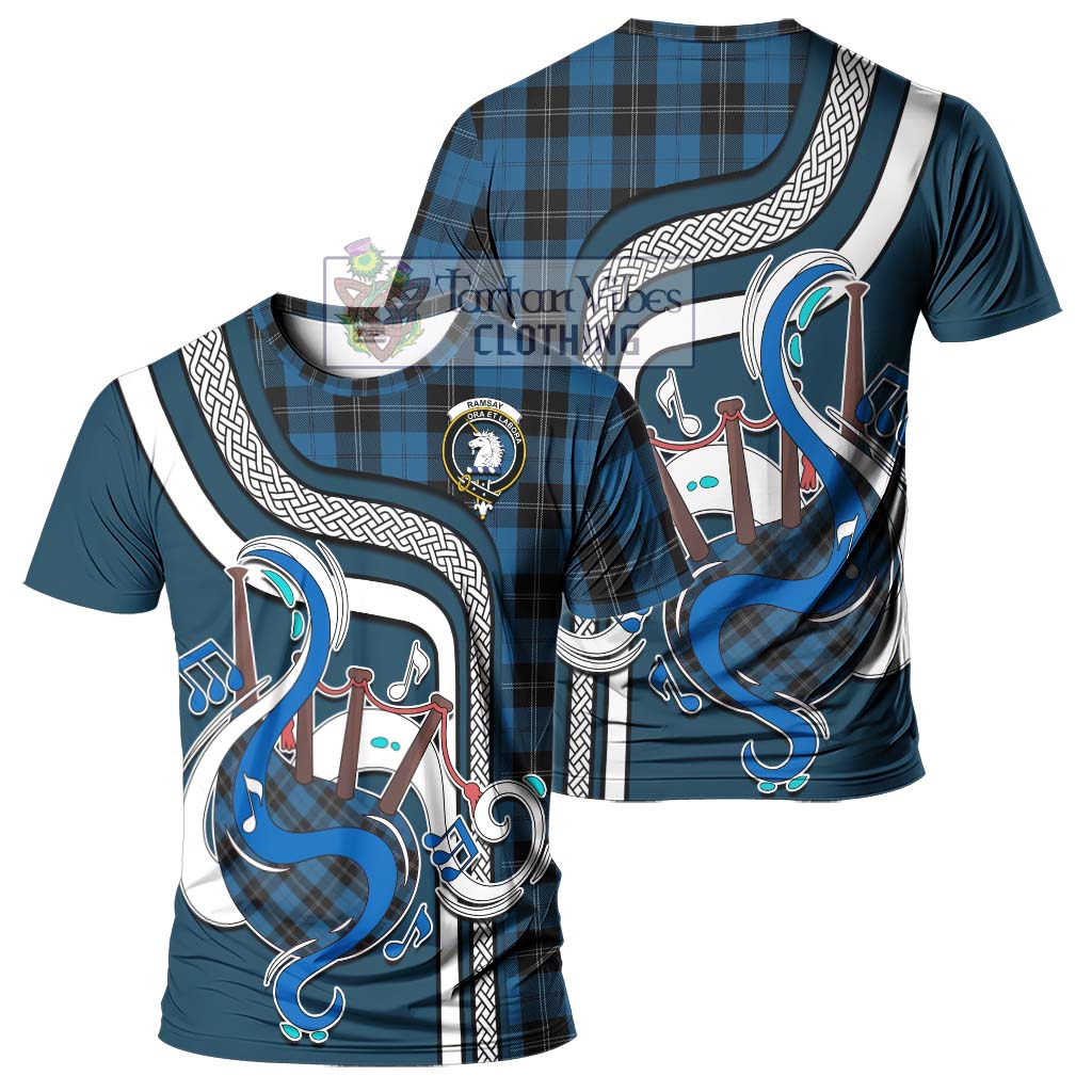 Tartan Vibes Clothing Ramsay Blue Hunting Tartan T-Shirt with Epic Bagpipe Style