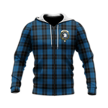 Ramsay Blue Hunting Tartan Knitted Hoodie with Family Crest